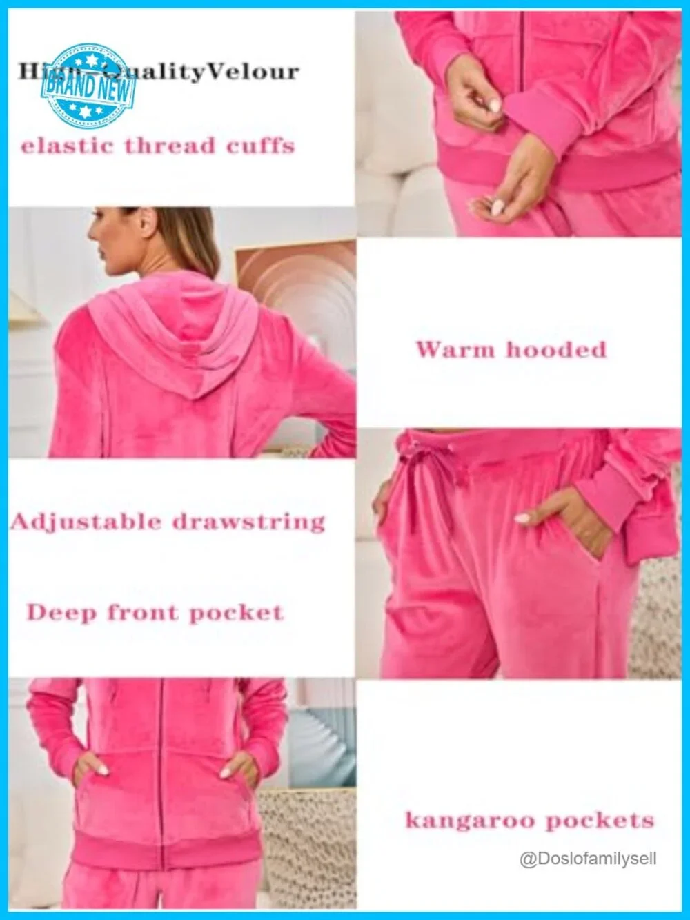 Women's Velour Tracksuit 2 Piece Set Full Zip Hoodie Joggers